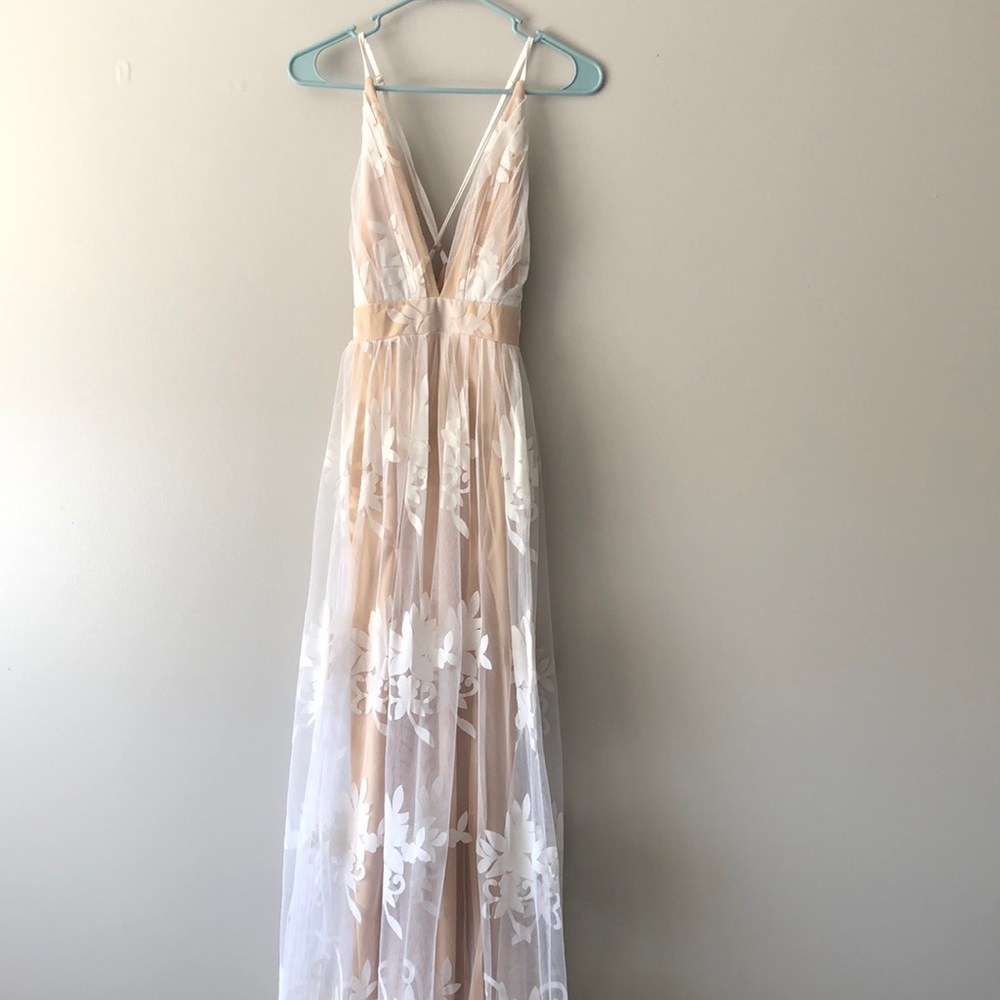 White and beige maxi dress